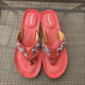 Coach Wedge Signature A9820 Flip Red Jolene Flops Thong Sandals Size 6:5B/36.5 E